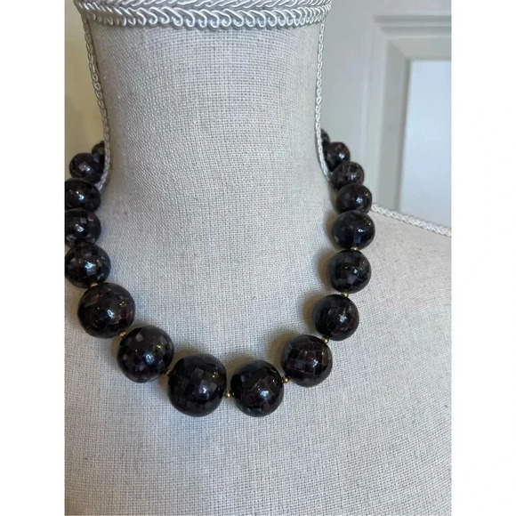 Vintage Plastic Black Beaded Choker Necklace Retro Graduated Beads 18” - Picture 1 of 6